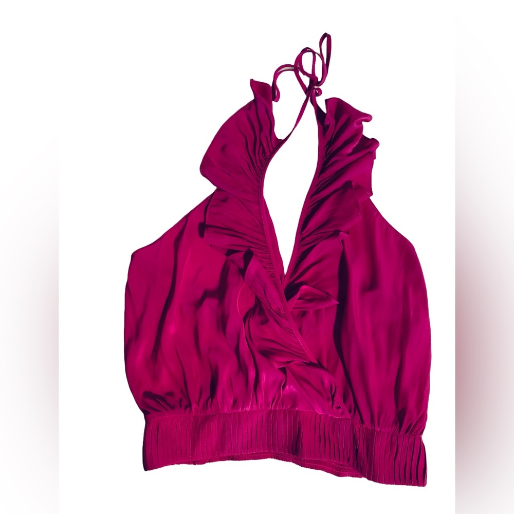 NWOT | Ramy Brook V-Neck Ruffle Halter Top | Color: Wild Rose - Picture 6 of 8
